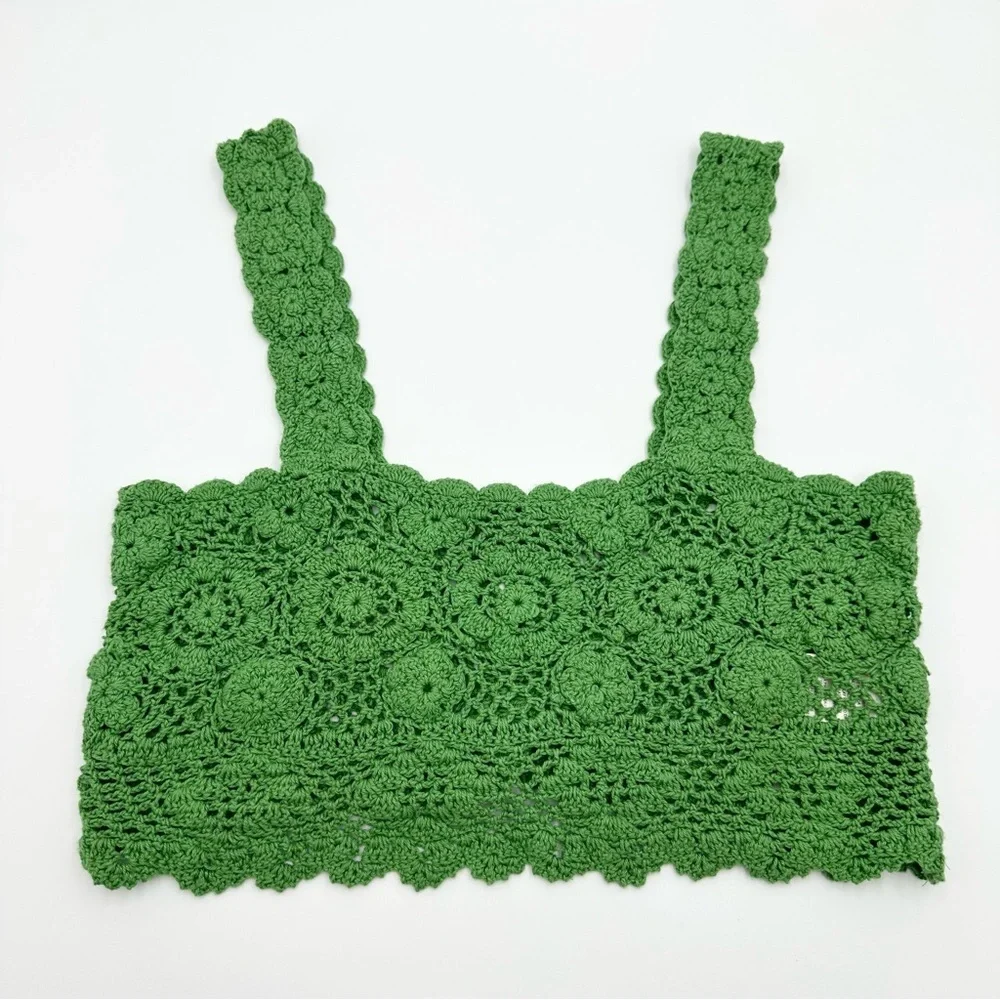 Free People Lost In Your Eyes Top Green Crochet